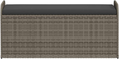 Storage Bench Grey PE Rattan Outdoor Seating with Hidden Storage Box and Cushion, 45.3 x 20.1 x 20.5 Inch Powder-Coated Steel Frame Furniture for Garden and Patio