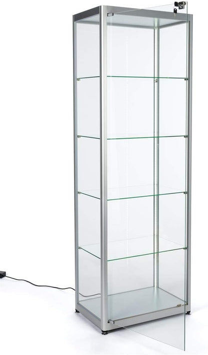 Displays2go Locking Glass Display Case, Illuminated, Silver