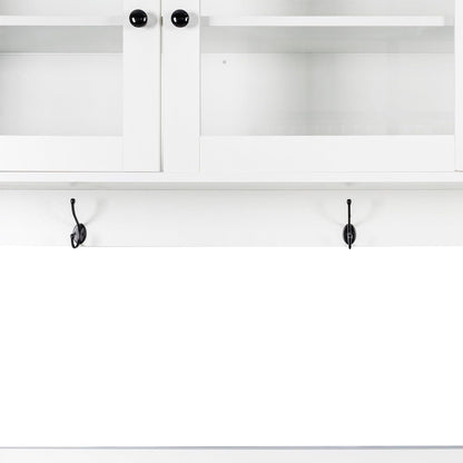 74.8" Tall Kitchen Pantry Storage Cabinet, Modern Food Pantry Cabinet with Microwave Stand Wooden Kitchen Hutch Cabinet with 4 Doors, 4 Drawers and 3 Hooks for Dining Room, White
