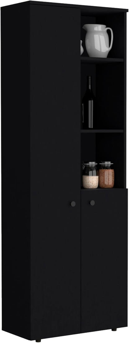 Riner 67" Slim Pantry Cabinet, 5-Tier Storage Shelves with Doors for Kitchen Organization, Black
