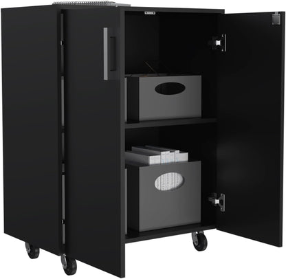 Storage Cabinet Lions, Double Door and Casters, Black Wengue Finish