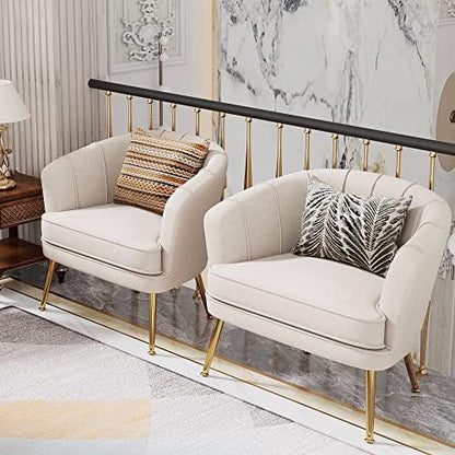 Andeworld Velvet Accent Chair, Barrel Armchair, Beige