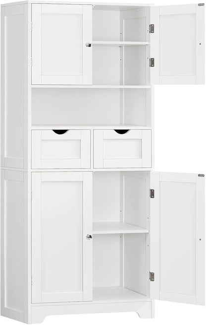 TEENFON 57.8" H Tall Bathroom Storage Cabinet with 4 Doors & 2 Adjustable Shelves, Freestanding Bathroom Cabinet with 2 Drawers, Kitchen Cabinets & Pantry, Cupboard for Kitchen, Dining Room, White