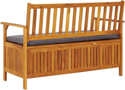 Patio Storage Bench with Cushion, 47.2 inch Outdoor Garden Seating, Solid Acacia Wood Furniture for Backyard, Porch, Deck, Gray