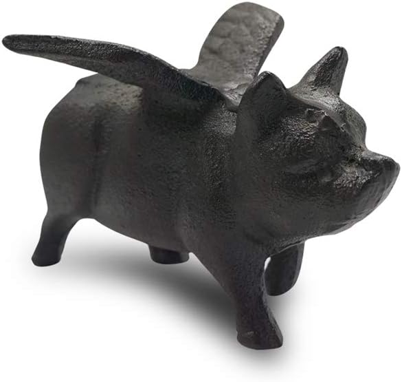 NACH Cast Iron Flying Pig Garden Statue - Black Door Stopper, Rustic Decor Sculpture, Paperweight, Outdoor Statue - 5.5x3.5x3.9 Inch, JS-92-040