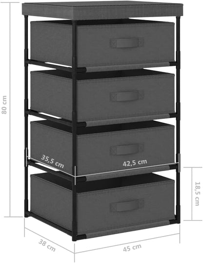 4-Tier Grey Steel Storage Rack w/Fabric Baskets 15"x17.7"x31.5" for Living/Bed/Bath Pantry