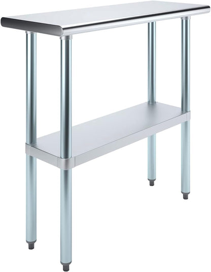 14" x 36" Stainless Steel Prep Table – NSF Certified Heavy Duty Work Table for Home & Commercial Use – Galvanized Undershelf & Legs