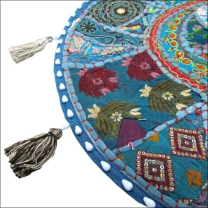 Indian Patchwork Ottoman Round Ottoman Cover Decorative Foot Cushion Cover