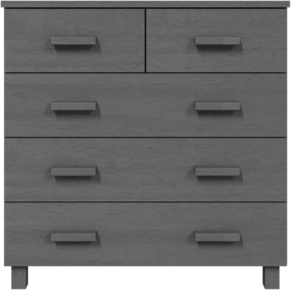 Dark Grey Solid Pine Wood Medium Sideboard with 5 Drawers, Modern Storage Cabinet for Living Room Dining Area Hallway, Sturdy Construction Wall Mountable, Ample Storage Space