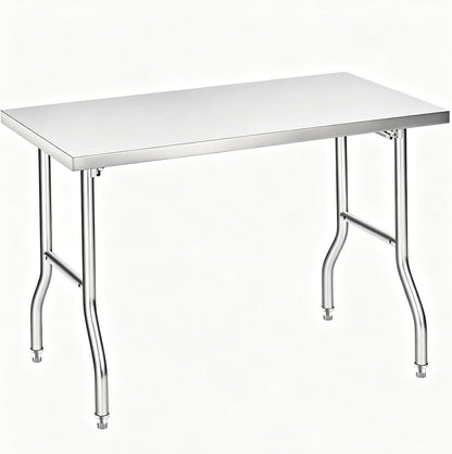 Foldable Stainless Steel Table 48x24 Inch, 1-Tier Portable Workstation, Commercial & Utility Table for Kitchen Prep, Catering, Garage, Workshop and Home Use, 600 LB Capacity