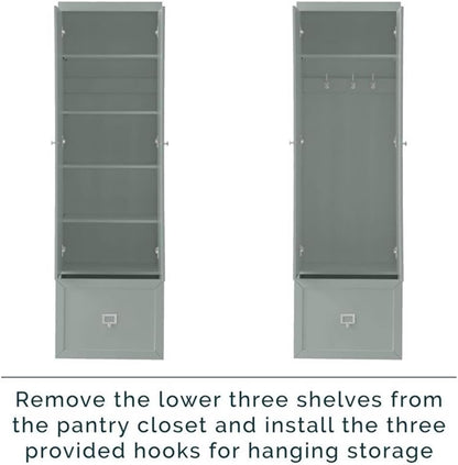 MAKLAINE Modern Contemporary Pantry Closet, 74" H x 22" W x 12.5" D, Wood/Metal Construction, Gray Finish, Modular Design with Adjustable Cabinet Shelves, Convertible Storage for Kitchen or Mudroom