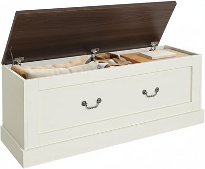 Storage Chest, 47.2" Storage Bench with 3 Safety Hinges, Entryway Bench with Lift Top, Farmhouse Style, Wooden Chest Organizer for Entryway Living Room Hallway, Off White