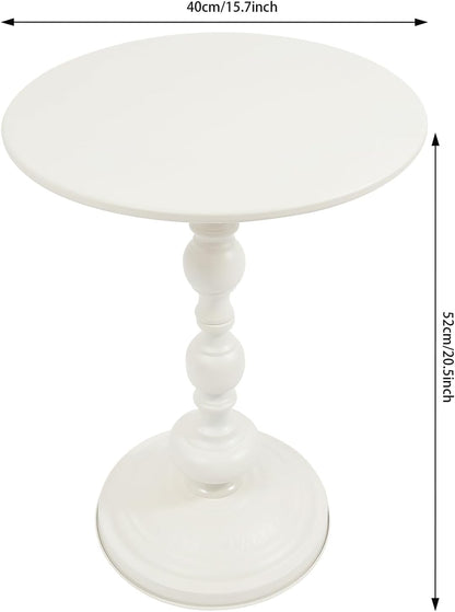 Pedestal Metal Round Side Table Round Small Accent Table Multifunctional Vintage Coffee Table for Living Room, Bedroom, Office, bar and Patio (White)