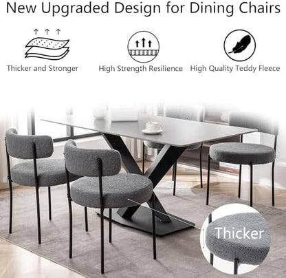 Cinxzar Grey Boucle Dining Chairs Set of 6, Upholstered Dining Room Chairs with Black Metal Legs, Modern Dining Chair for Dining Room, Kitchen