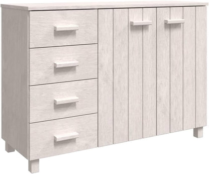 White Solid Pinewood and MDF Sideboard with 4 Drawers and 2 Doors, Modern Storage Cabinet for Dining Room Living Area Hallway Entryway Buffet Console