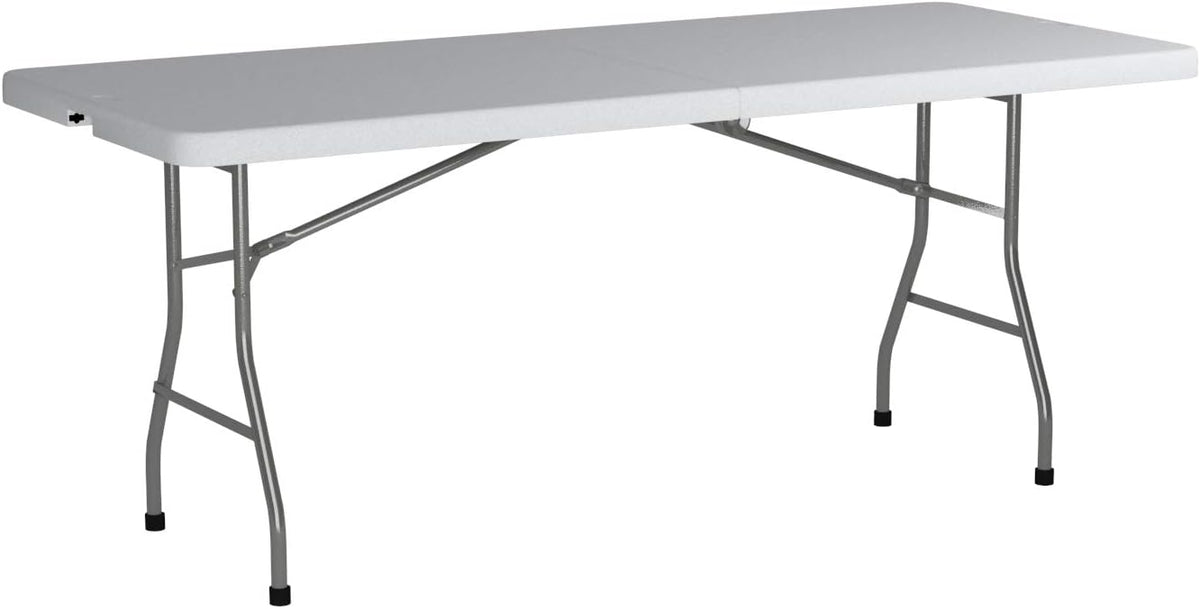 Office Star Resin Rectangle Center-Folding Portable Table for Picnics, Camping, and Tailgating, 6 Feet
