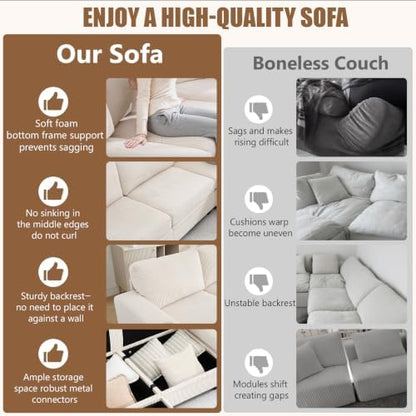 97" Modular Sectional Couch with Storage, Corduroy 3-Seater L Shaped Sofa with Ottoman Chaise, Removable Sofa Cover, Cloud Modular Sofas for Living Room, Apartment