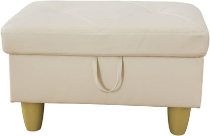 Faux Leather Rectangular Storage Ottomans Foot Rest, PU Leather Ottoman Foot Stools with Hinged Lid Modern Home Decor, 28.5'' X 19'' X 17.5'' Foot Stool for Living Room Bedroom (Creamy White)