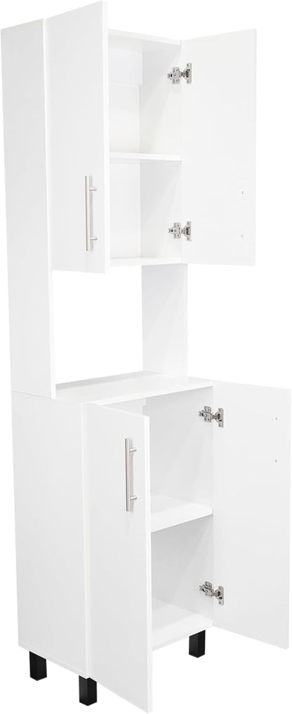 White Kitchen Storage Cabinet: Compact 76.8" Tall Double Door Pantry with Hutch & Shelves - Wood Frame Modern Design for Small Space Organization in Apartments & Homes