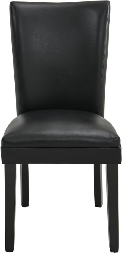 Set of 2 Black Dining Chairs, Modern Upholstered Parsons Chairs with Wooden Legs and Leather Finish, Ideal for Kitchen, Dining Room & Café