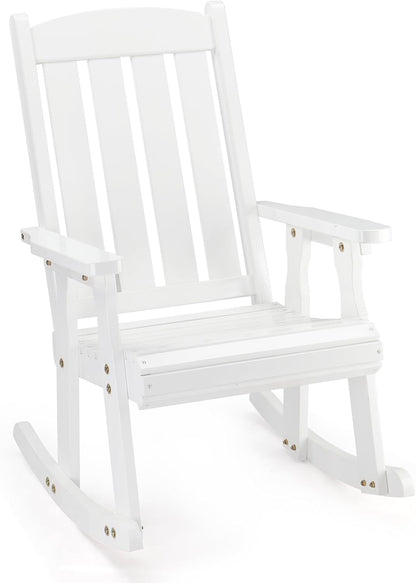 VINGLI Outdoor Rocking Chair, Heavy Duty 600 LBS Wooden Rocker, White(1PC) | High & Comfortable Backrest, Weatherproof Patio Rocker with Ergonomic Design, for Patio, Garden, Porch