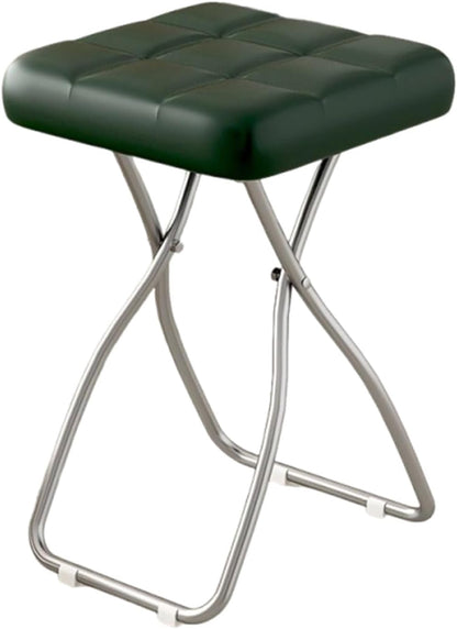 18 Inch Folding Stool, Portable Cushioned Padded Indoor Counter Bar Stools, Metal Frame, 330lbs Capacity for Makeup Room, Living Room(Green)