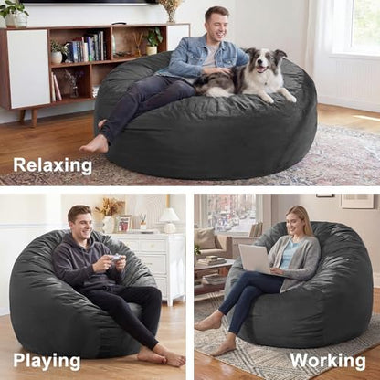 fond + found Adults Bean Bag Chair 5FT Big BeanBag Chair Giant Oversized | Memory Foam,Washable Cover,Velvet Fabric,Side Pocket,Handle,Big Adults Bean Bag Reading Gaming Bedroom Living Room | Grey 5FT