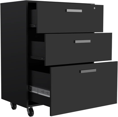3 Drawers Storage Cabinet with Casters Lions Office, Black Wengue Finish