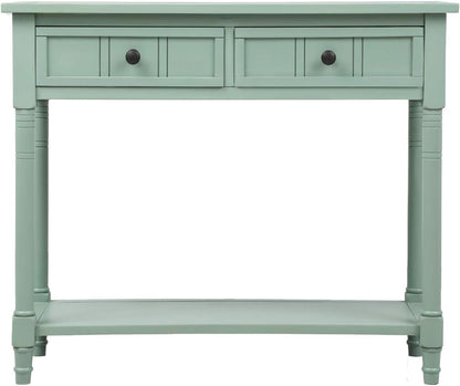 Knocbel Antique Entry Console Table with Drawers & Bottom Open Shelf, Wood Sofa Tables for Entryway Hallway Living Room, 35.43" W x 13.8" D x 30.25" H, Retro Blue