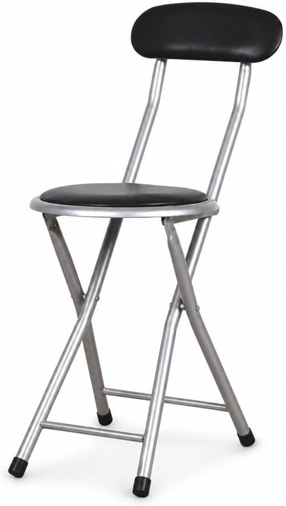 J&V TEXTILES Cushioned Padded Folding Stool with Back | Space-Saving Design, Folds Flat, Padded Backrest, Round Padded Seat, 2.8" Folded Thickness