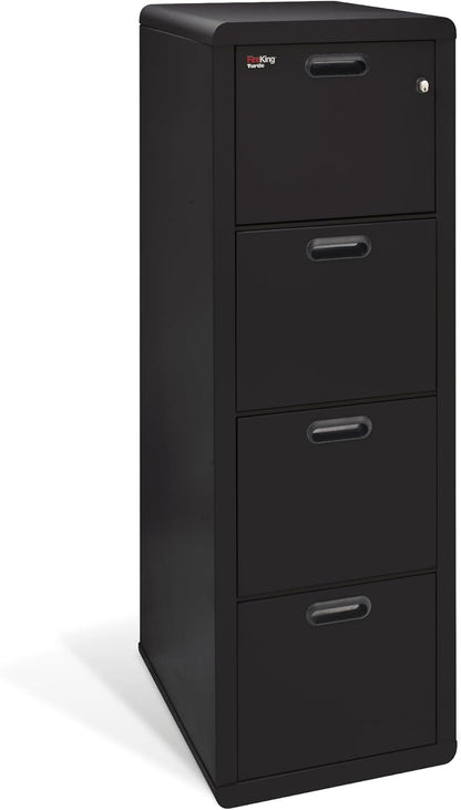 FireKing Turtle Contour - 4 Drawer Fire Safe File Cabinet with Key Lock - 1 Hour Fire Rated, UL Rated & Water Resistant Home Safe - Made in the USA Legal & Letter Filing Cabinet - Black
