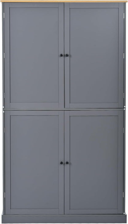 Linique 71.3" Kitchen Pantry with 2 Drawers, 2 Adjustable Shelves, 8 Door Racks, Large Wooden Cupboard, Freestanding Tall Cabinet for Kitchen Dining Room Grey