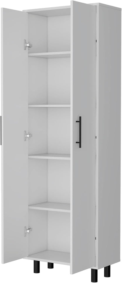 Spacious White Tall Pantry Cabinet with 5 Shelves - Kitchen Cupboard Organizer Storage