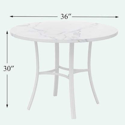 VECELO 36" Round Dining Table for 4, Faux Marble Dinette with Metal Frame for Kitchen, Apartment, Home, Space-Saving, White