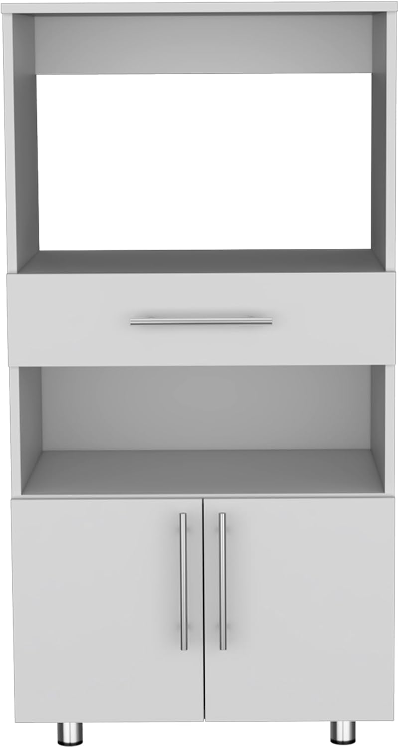 Pantry Cabinet with Microwave Stand, Multi-Functional Design Featuring a Drawer and Two Doors, for Kitchen Organization and Storage Solutions