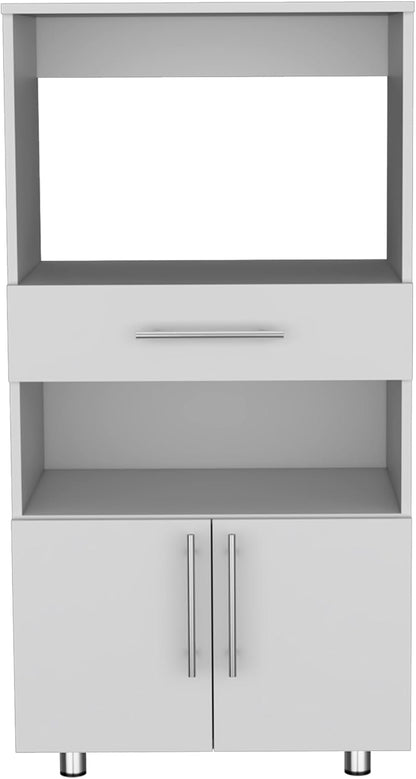 Pantry Cabinet with Microwave Stand, Multi-Functional Design Featuring a Drawer and Two Doors, for Kitchen Organization and Storage Solutions