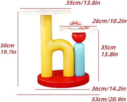 Round End Table with Double-Layer Tabletop, Cute HI-Shape Side Table, Colorful Bedside Table with Stable Base, Coffee Table for Living Room