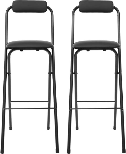 LOYALHEARTDY 2 Pcs Folding Stool, 29.5 in Folding Bar Stool with Backrest Cushioned Padded Folding Stool Portable Counter Height Bar Stool for Camping Kitchen Home Office (Black)