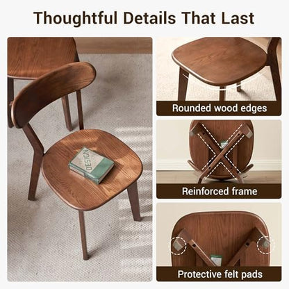 YESWOOD Oak Dining Chairs Set of 4, 100% Solid Wood Kitchen Chairs with Curved Backrest, Mid Century Modern & Farmhouse Side Chairs for Dining Room, Living Room, Study, Walnut