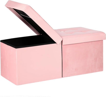 Storage Ottoman Bench, 34" Teddy Velvet Folding Foot Rest, Pink | Large Ottoman with Storage, Thicker Foam Padded Seat, 34 x 13 x 13in, Livingroom, Dorm, Bedroom, Easy to install, 86L