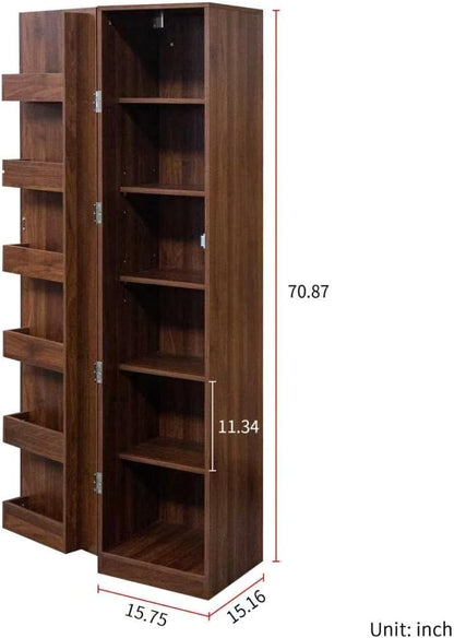 Mid Century Modern Kitchen Pantry Cabinet, 71" Tall Storage Cabinet with Door Racks & Multi-Tier Shelves, Rustic Wood Cupboard for Kitchen, Dining Room, Walnut