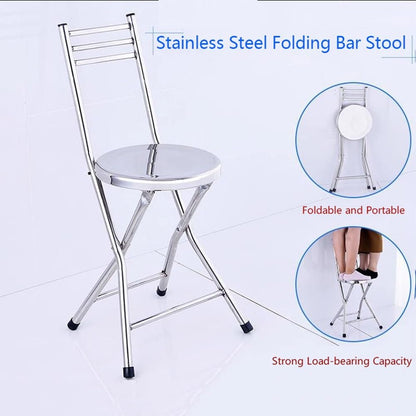 Folding Stool, Stainless Steel Bar Chair, Portable Collapsible Round Breakfast Bar Stool, Durable and Sturdy Portable Fold Up Stool for Outdoor Indoor Kitchen Dining Room