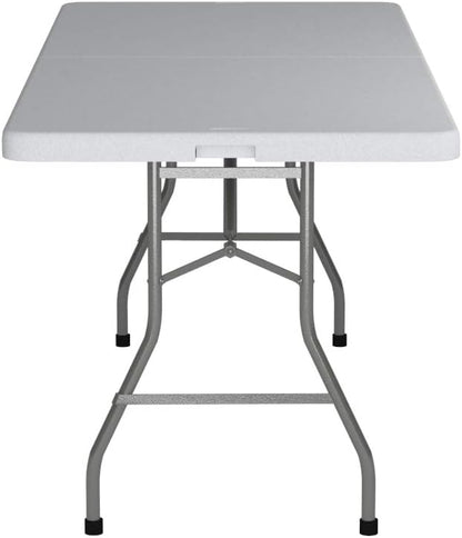 Office Star Resin Rectangle Center-Folding Portable Table for Picnics, Camping, and Tailgating, 6 Feet