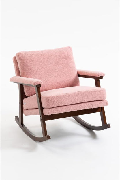 Mid Century Modern Accent Chair,Rocking Chair with Wood Frame, Upholstered Living Room Chairs, Reading Armchair for Bedroom Sunroom (Light Pink + Velvet + Cotton)