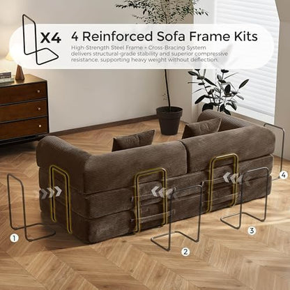 79" Convertible Futon Sofa Bed, Couch for Living Room | Brown | Folding Corduroy Sleeper Sofa, Modular Futon Couch with Fixed-Shape Frame, Pull Out Couch No Assembly