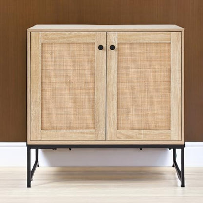 Best Choice Products 2-Door Rattan Storage Cabinet, Accent Furniture, Multifunctional Cupboard for Living Room, Hallway, Kitchen, Sideboard, Buffet Table w/Non-Scratch Foot Pads - Natural