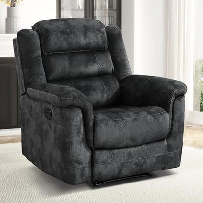 EBELLO Manual Recliner Chair, Soft Fabric Recliner Sofa with Overstuffed Armrest and Backrest for Living Room, Bedroom, Grey