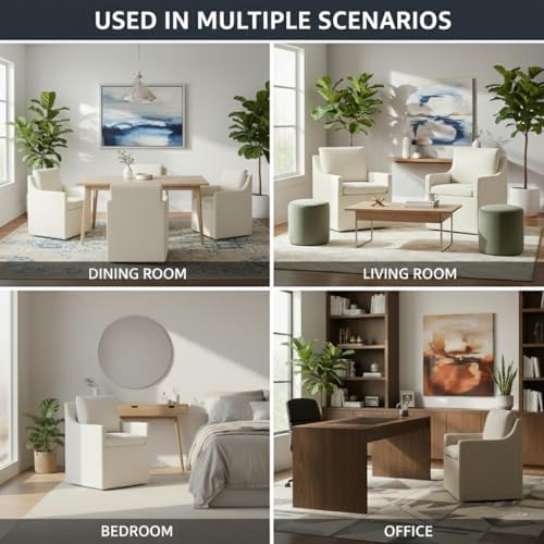 KISLOT Upholstered Dining Chairs Set of 1 with Washable Cover, Oatmeal | Modern Rolling Dining Room Chairs with Casters, Hidden Storage Seat, Linen Look Fabric, Padded Kitchen Accent Chairs