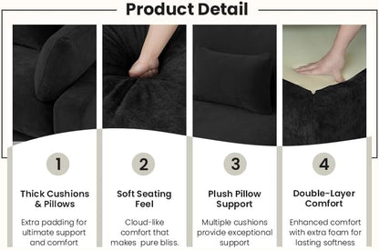 Cloud Couch for LivingRoom,190" U Shaped Modular Sectional Couch with Storage Ottoman,Down Filled 9 Seater Convertible Sleeper Sofa Bed Oversized Furniture,Black