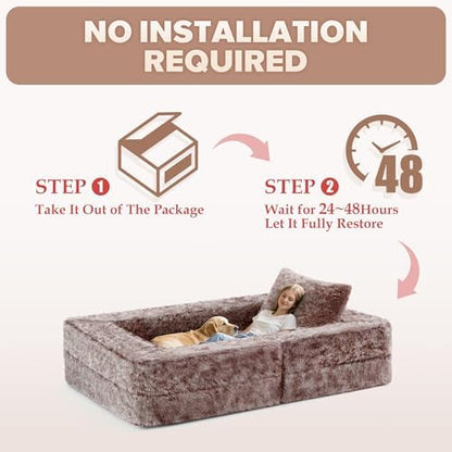 HABUTWAY Convertible Sofa Bed, 3-in-1 Futon Sofa Bed with Pillow, Foldable Pull Out Floor Sofa Bed with Removable Cover, Plush Couch for Living Room/Bedroom/Dorm